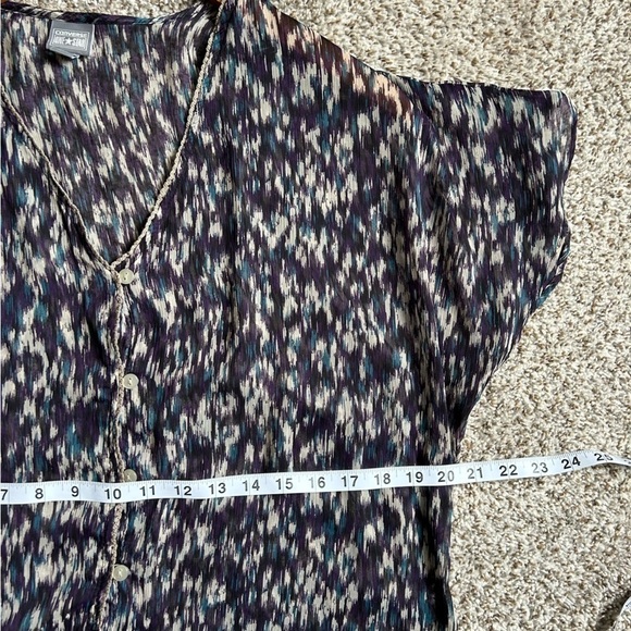🦋 Converse One Star Purple Cream Button Down Short Sleeve Sheer Blouse Medium - Picture 5 of 6